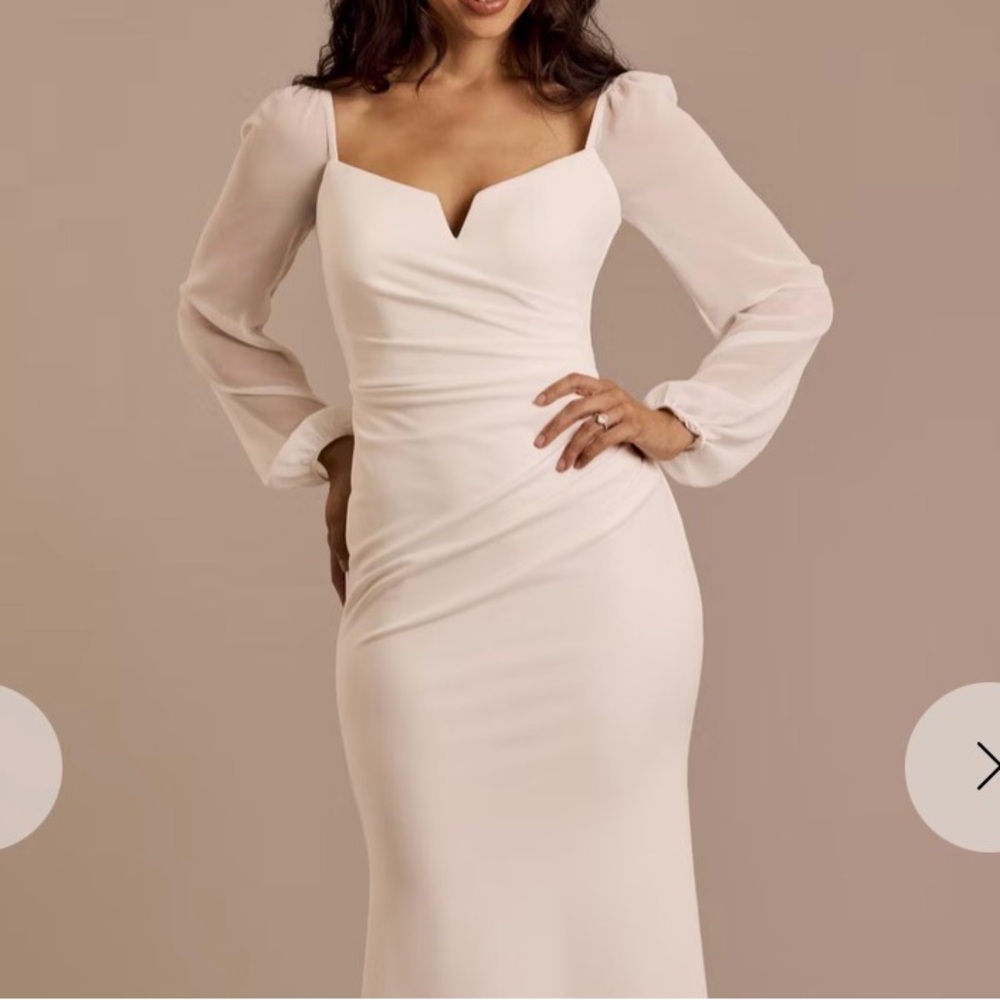 David's Bridal Long Sleeve Ivory Sheath Wedding Dress